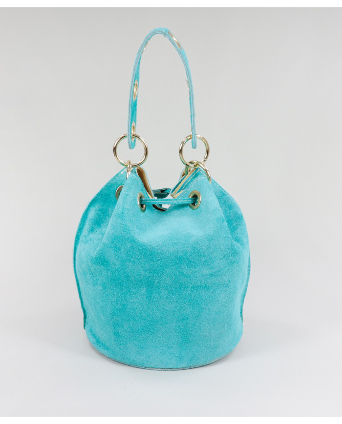 Turquoise Round Bucket Bag in Skin