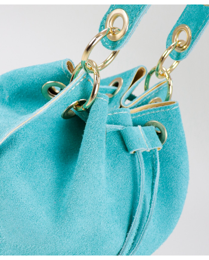 Turquoise Round Bucket Bag in Skin