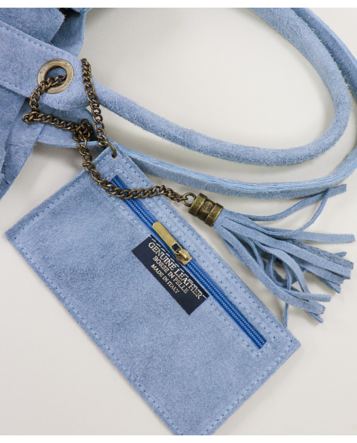 Mala de Senhora Azul Clara em Pele