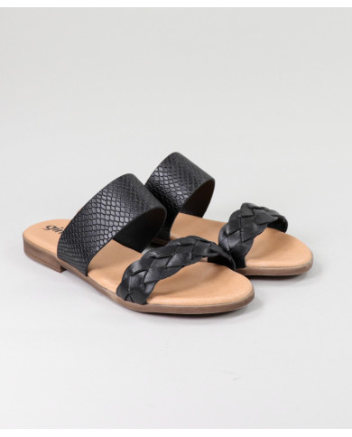 Black Lady Slippers with Two Strips