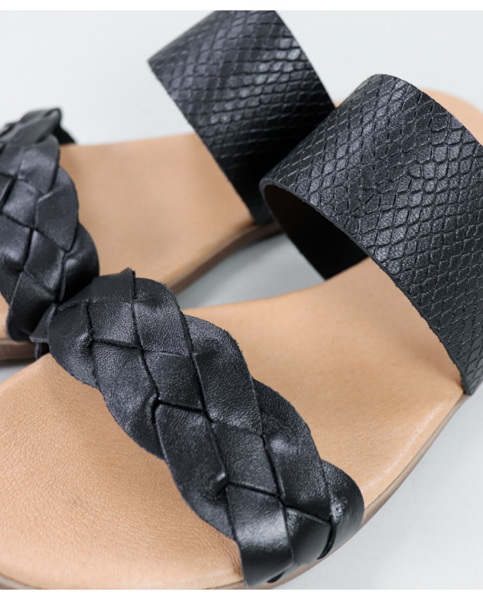 Black Lady Slippers with Two Strips