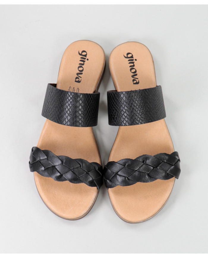 Black Lady Slippers with Two Strips