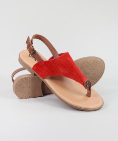 Sandálias Vermelhas de Senhora Ginova com Tira Triangular Perfurada