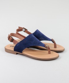 Sandálias Azuis de Senhora Ginova com Tira Triangular Perfurada