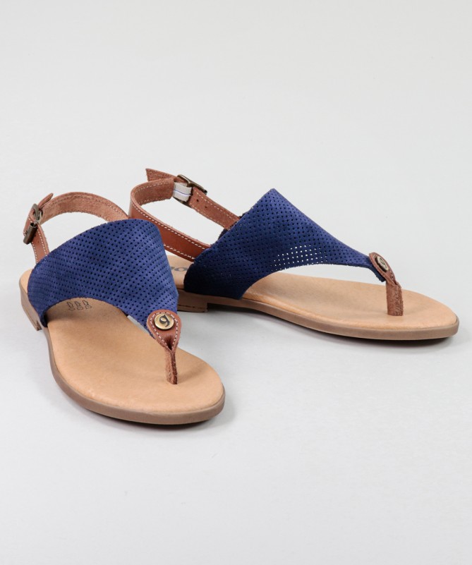 Sandálias Azuis de Senhora Ginova com Tira Triangular Perfurada