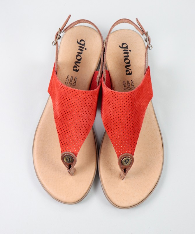 Sandálias Vermelhas de Senhora Ginova com Tira Triangular Perfurada