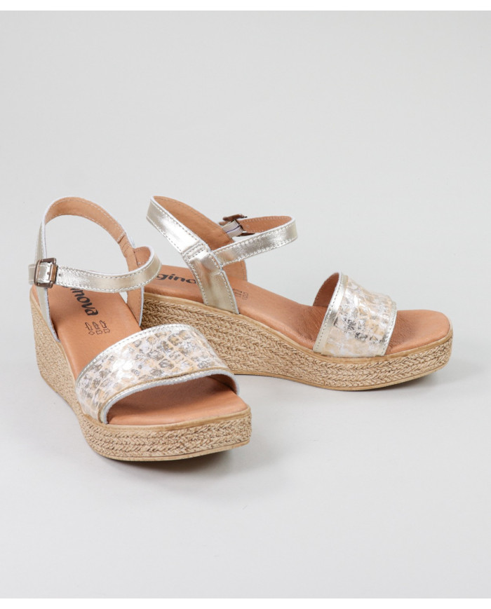 Golden Sandals by Mrs. Ginova with Embossed Strip