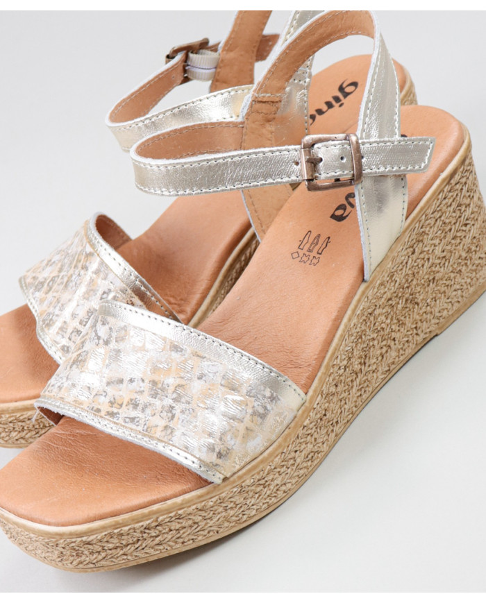 Golden Sandals by Mrs. Ginova with Embossed Strip