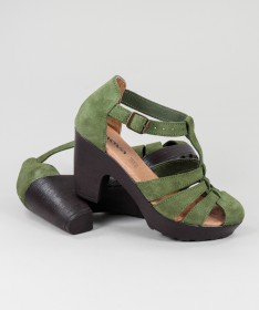 Sandálias Verdes de Senhora Ginova em Camurça
