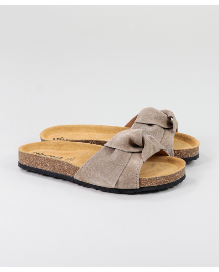 Chinelos Taupe de Senhora Ginova com Laço