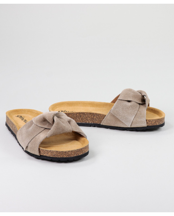 Chinelos Taupe de Senhora Ginova com Laço