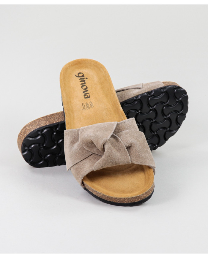 Chinelos Taupe de Senhora Ginova com Laço