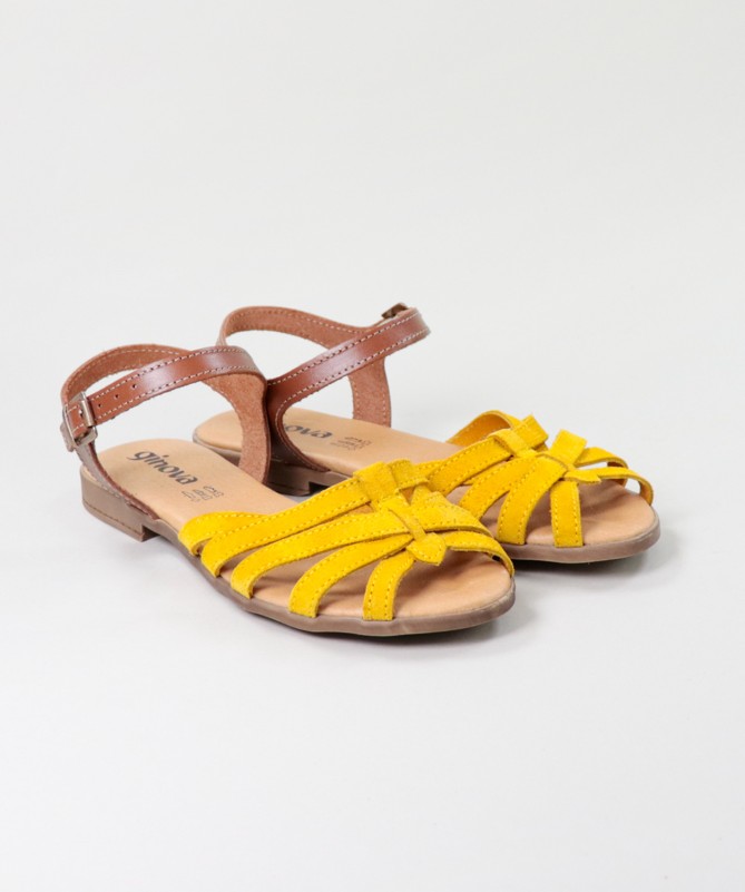 Sandálias Amarelas de Senhora Ginova com Tiras Cruzadas em Camurça
