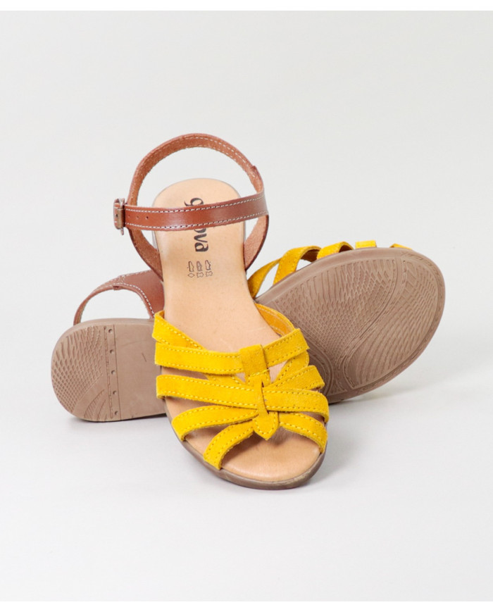 Sandalias Lady Ginova con Franjas de Cruz en Camurça