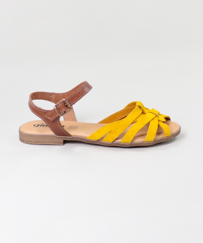 Sandálias Amarelas de Senhora Ginova com Tiras Cruzadas em Camurça