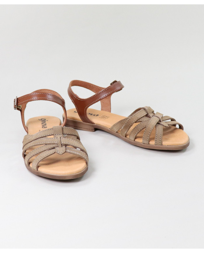 Sandalias Lady Ginova con Franjas de Cruz en Camurça