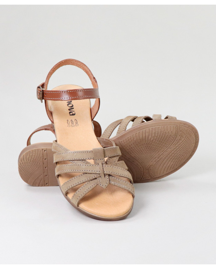 Taupe de Senhora Ginova Sandals with Cross Strips in Camurça