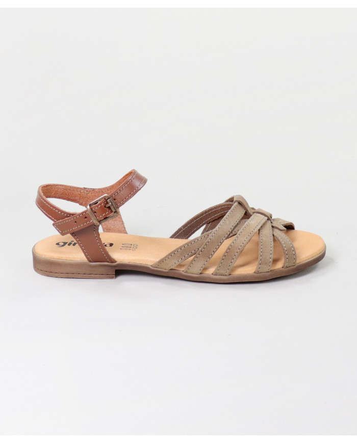Taupe de Senhora Ginova Sandals with Cross Strips in Camurça