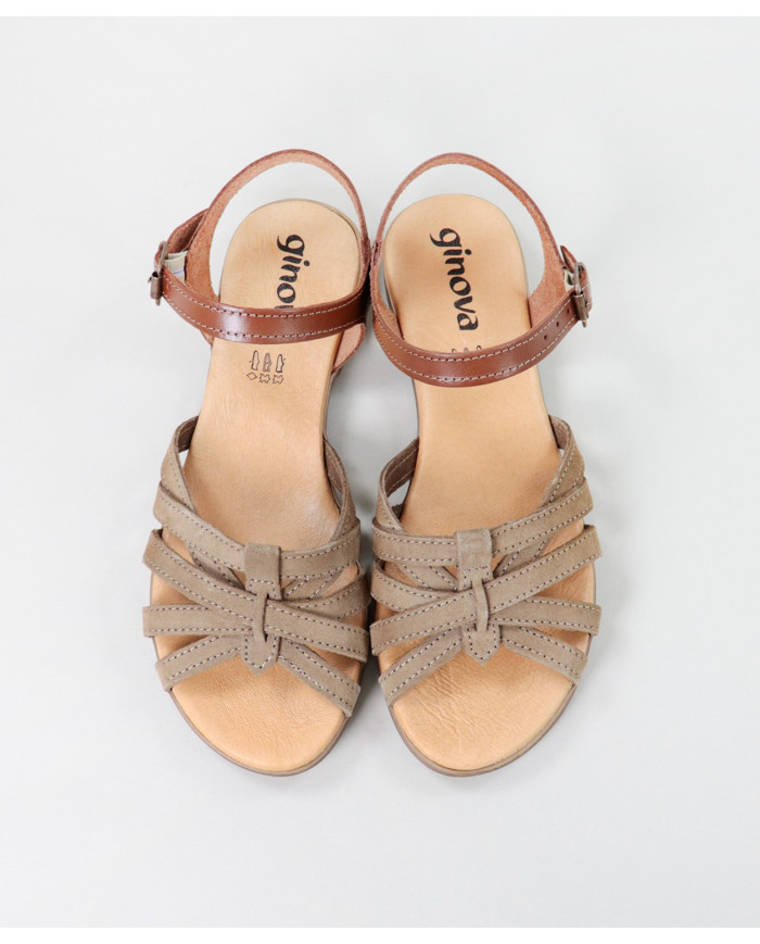 Taupe de Senhora Ginova Sandals with Cross Strips in Camurça