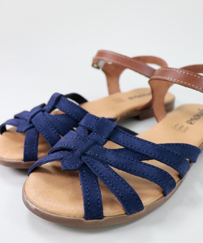 Sandálias Azuis de Senhora Ginova com Tiras Cruzadas em Camurça
