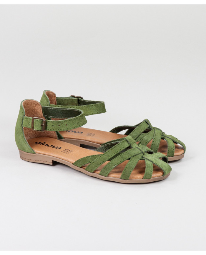 Green Sandals by Senhora Ginova with Cross Strips in Camurça