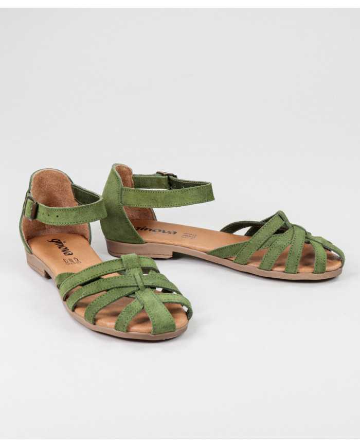 Green Sandals by Senhora Ginova with Cross Strips in Camurça