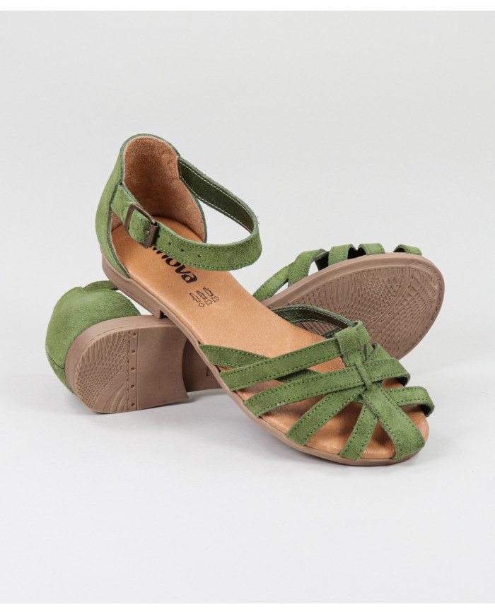 Green Sandals by Senhora Ginova with Cross Strips in Camurça
