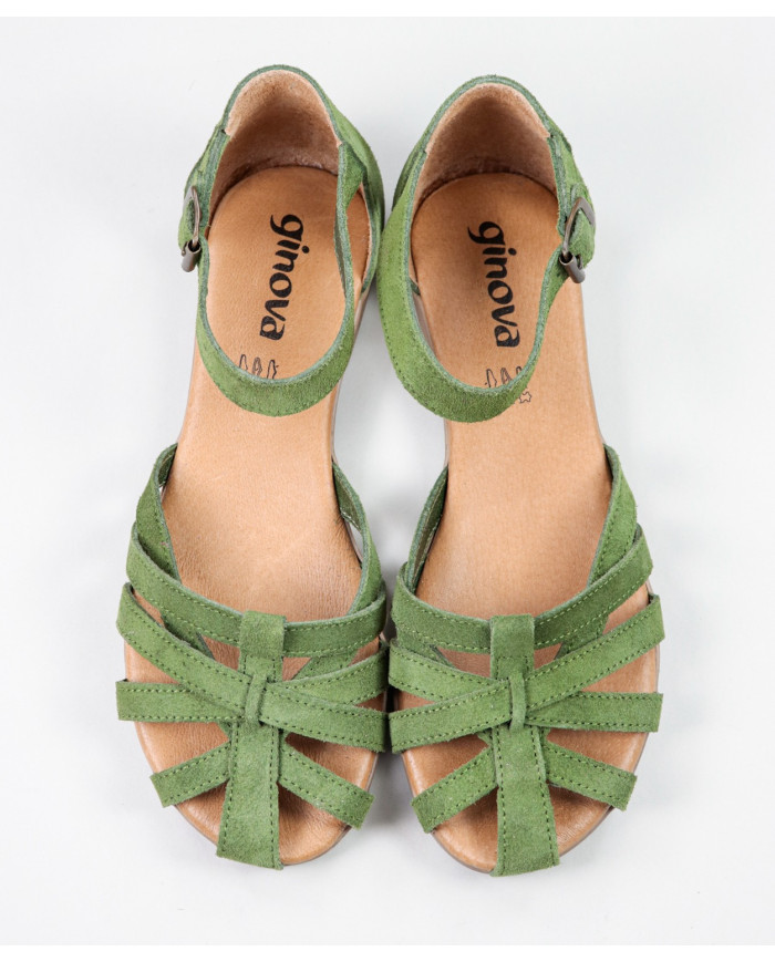 Green Sandals by Senhora Ginova with Cross Strips in Camurça