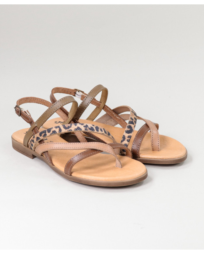 Camel de Senhora Ginova sandals with Various Strips