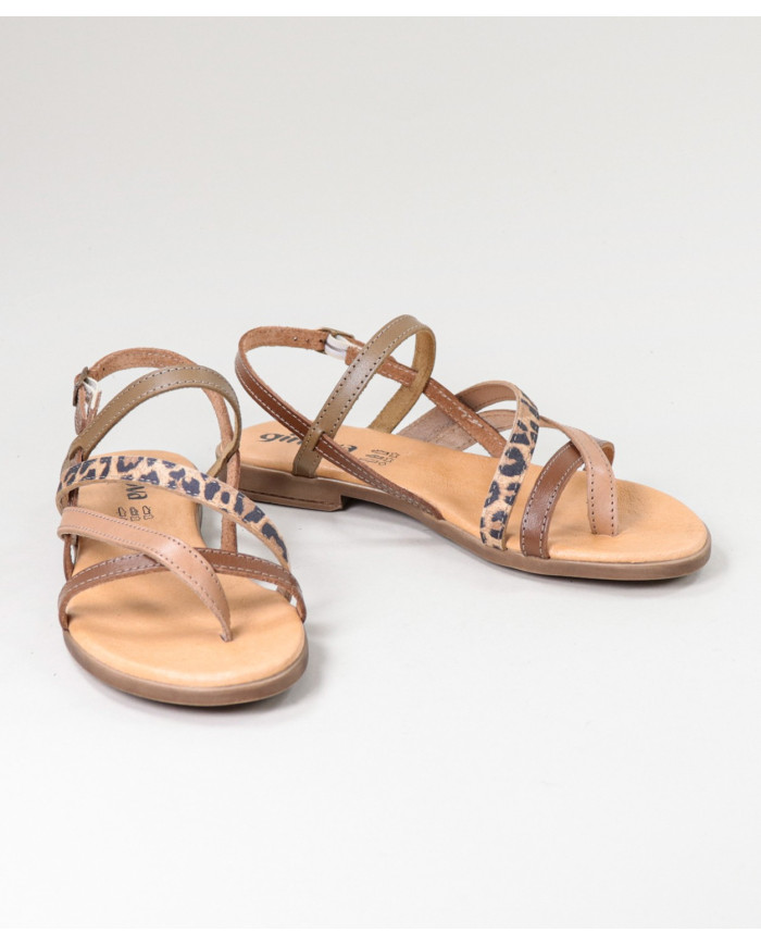 Sandálias Camel de Senhora Ginova com Várias Tiras