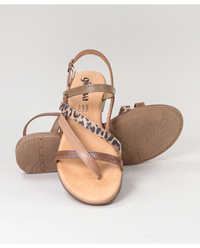 Camel de Senhora Ginova sandals with Various Strips