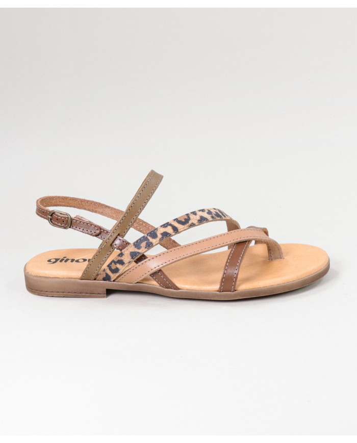 Camel de Senhora Ginova sandals with Various Strips