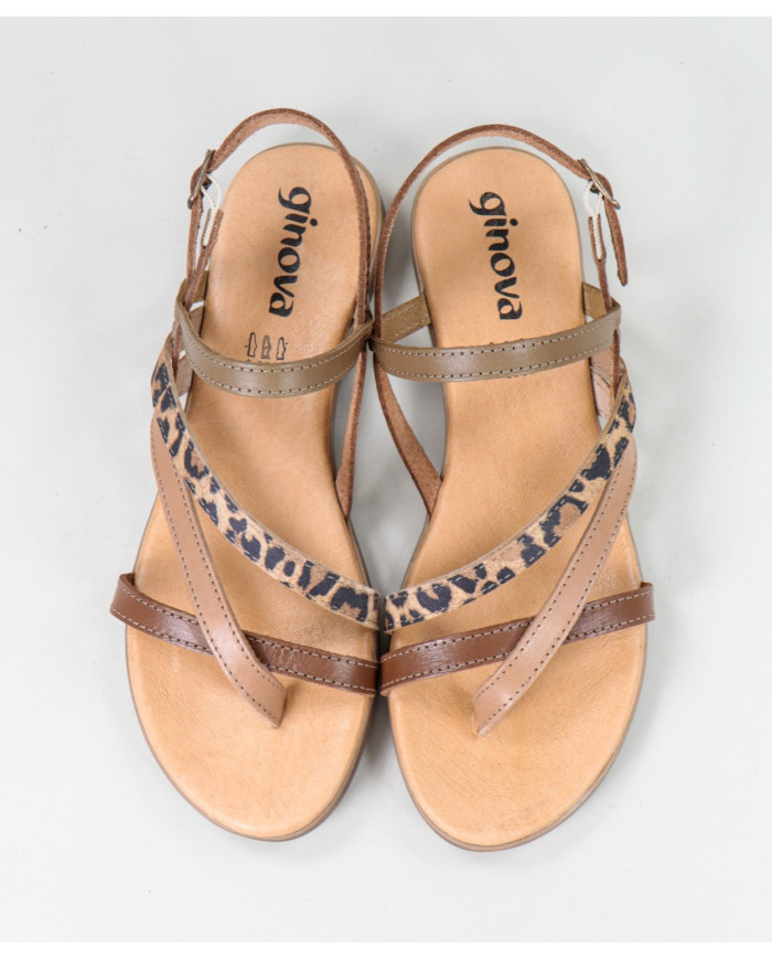 Camel de Senhora Ginova sandals with Various Strips