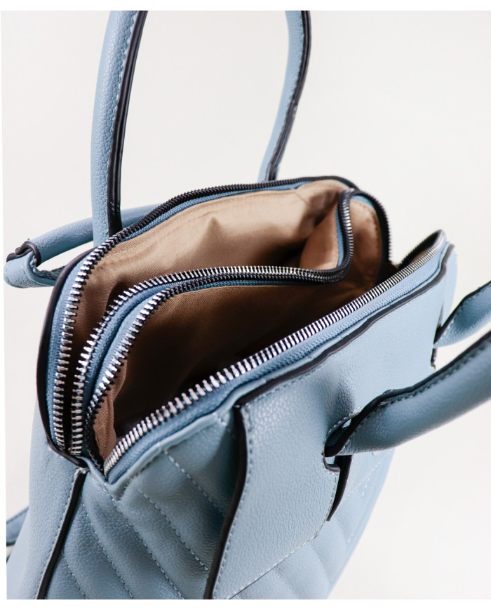 Mochila Azul de Senhora com Costuras Decorativas