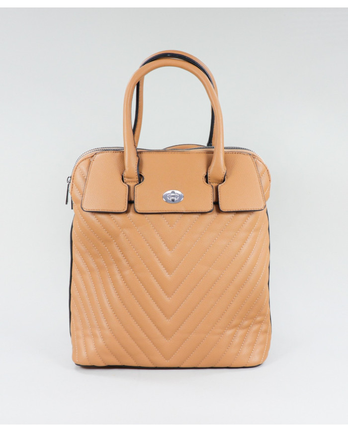Mochila Camel de Senhora com Costuras Decorativas
