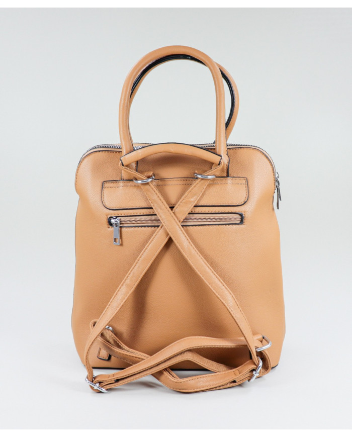 Damas Camel Mochila con costuras decorativas