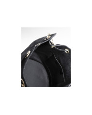Black Round Bucket Bag in Skin