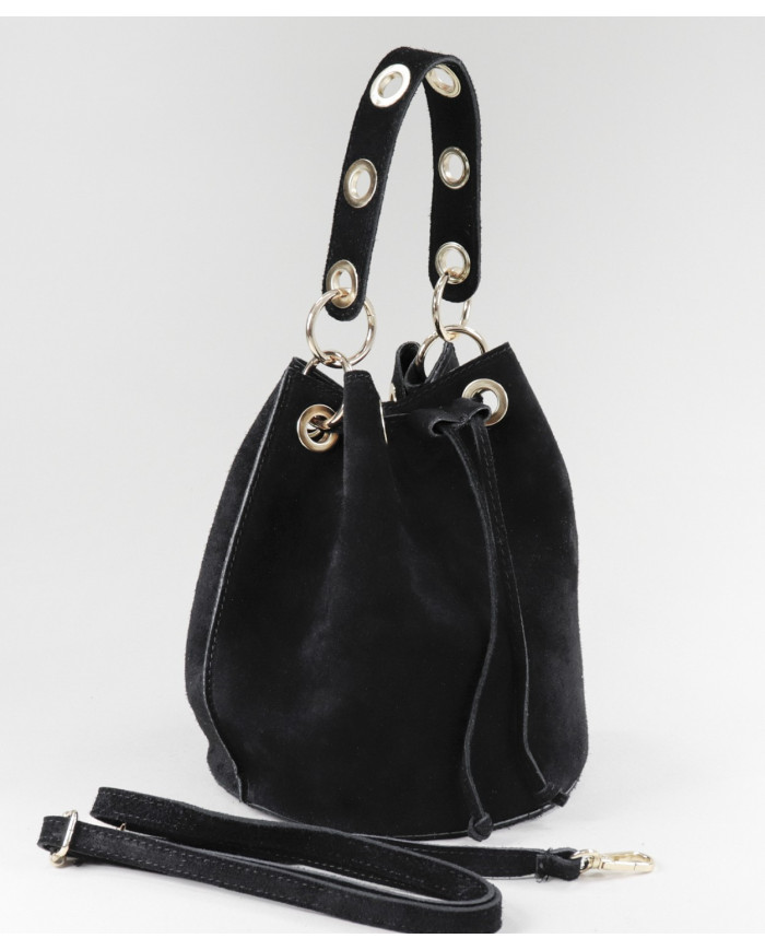 Bolso redondo negro en piel