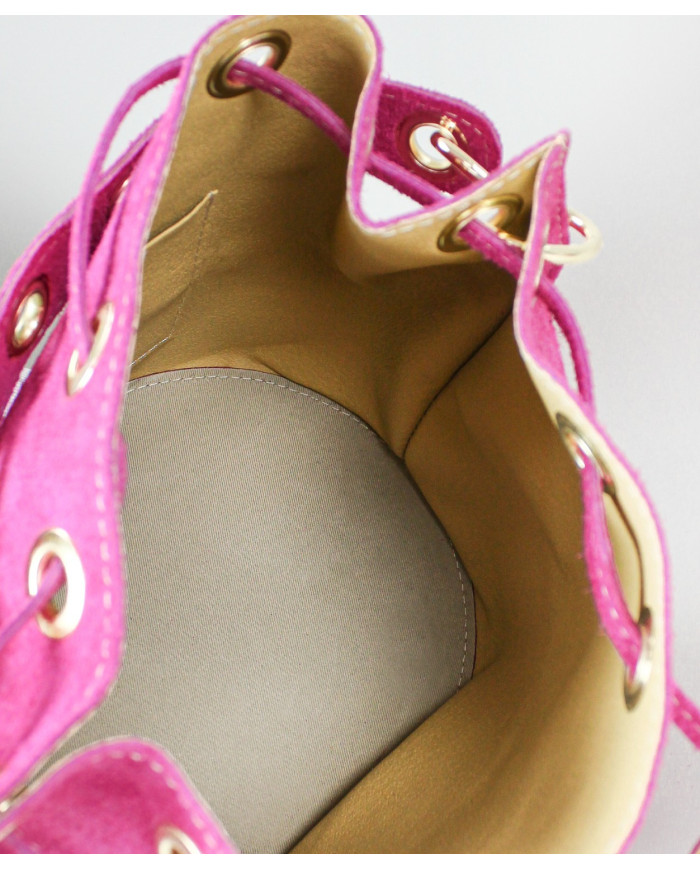 Mala Bucket Redonda Fuxia em Pele
