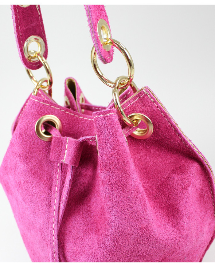 Mala Bucket Redonda Fuxia em Pele
