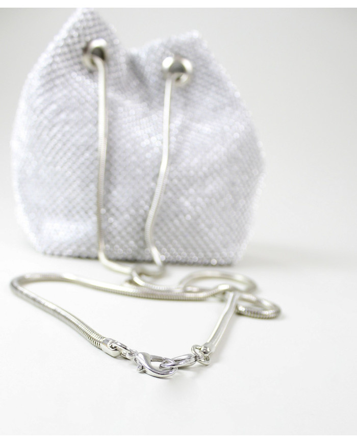 Mala Bucket Prateada com Brilhantes
