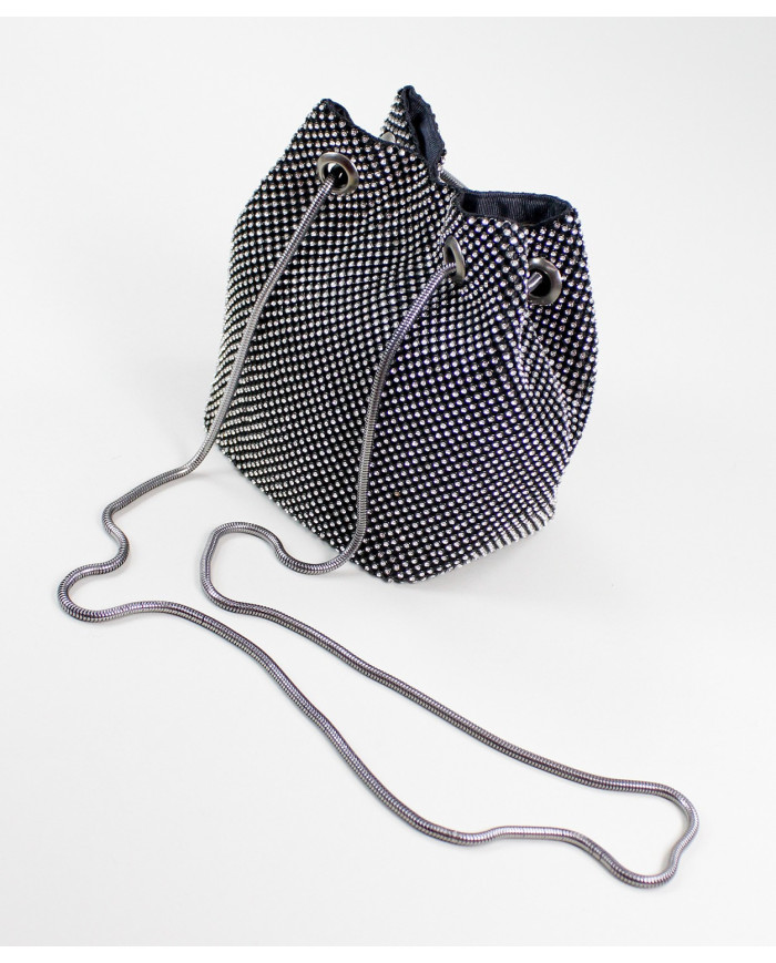 Mala Bucket Preto Metálico com Brilhantes
