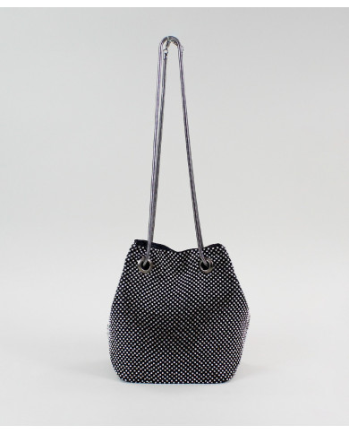Mala Bucket Preto Metálico com Brilhantes