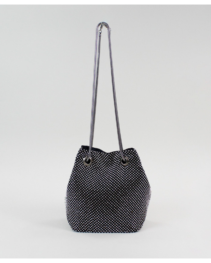Mala Bucket Preto Metálico com Brilhantes