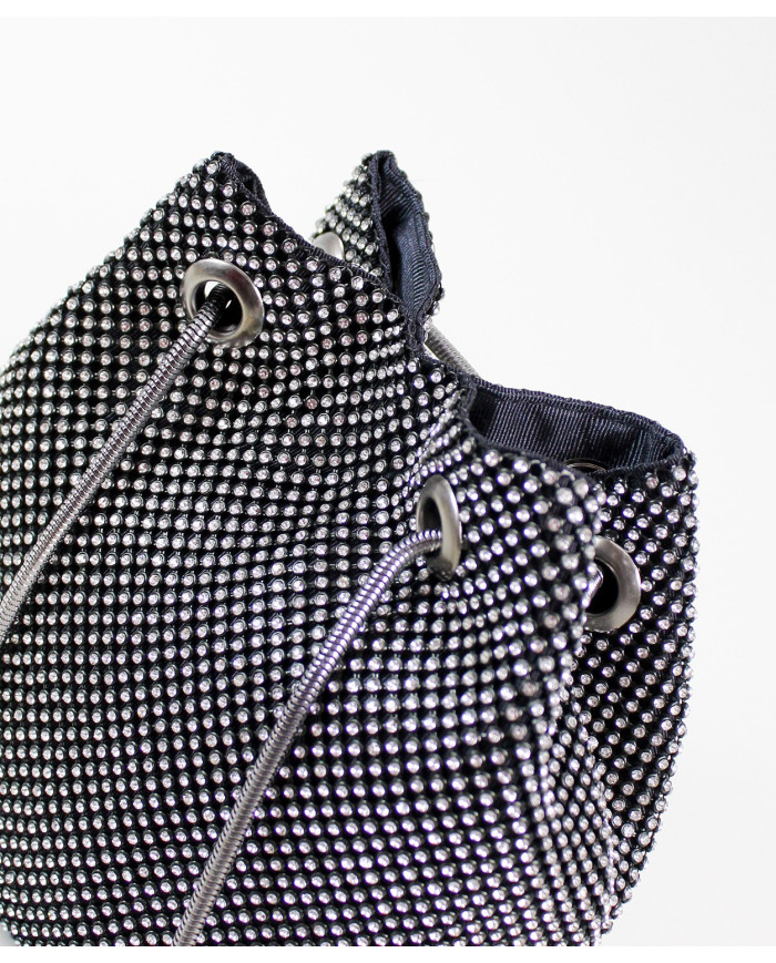 Mala Bucket Preto Metálico com Brilhantes