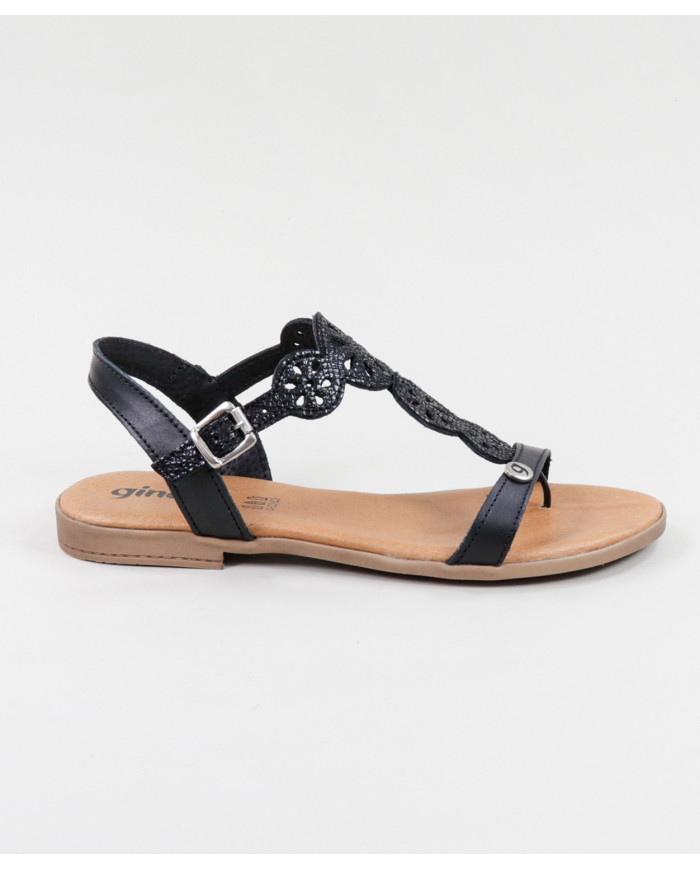 Ladies Black Sandals with Tightening Strip