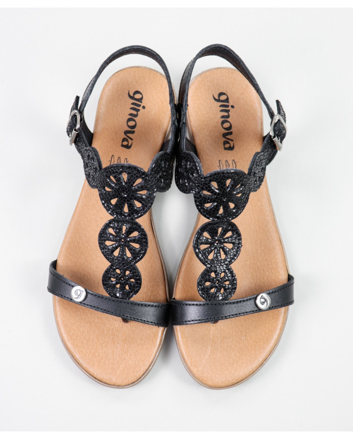 Ladies Black Sandals with Tightening Strip