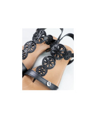 Ladies Black Sandals with Tightening Strip