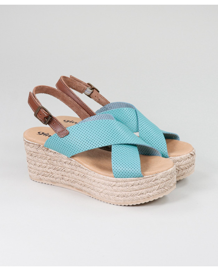 Green Sandals Lady Ginova Water with Strips Perforated