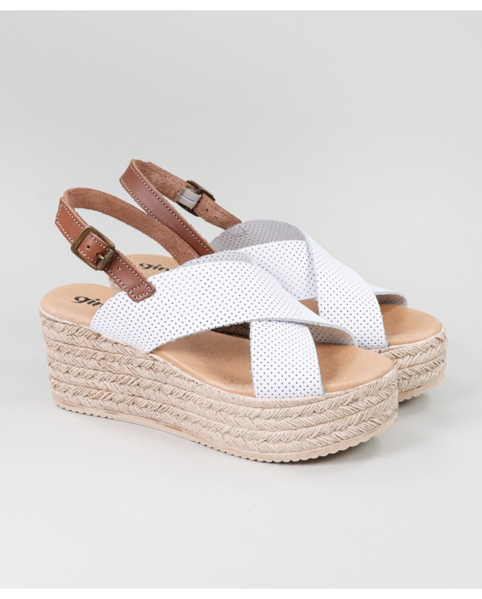 White Sandals by Mrs. Ginova with Perforated Strips